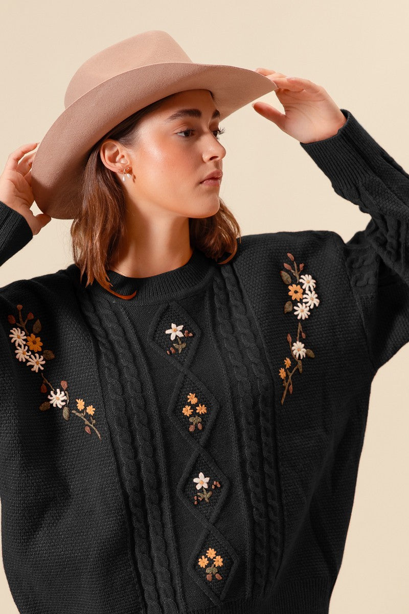 Embroidered Flower Sweater