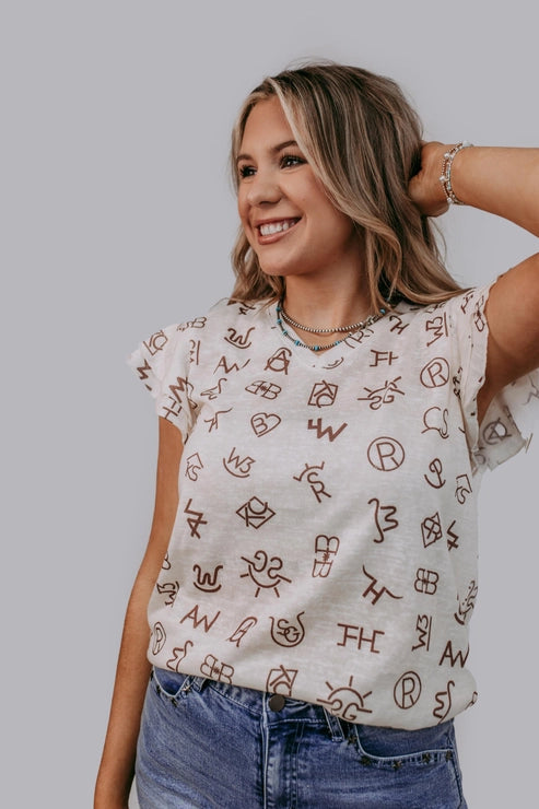 Branded Ruffled Sleeve Blouse