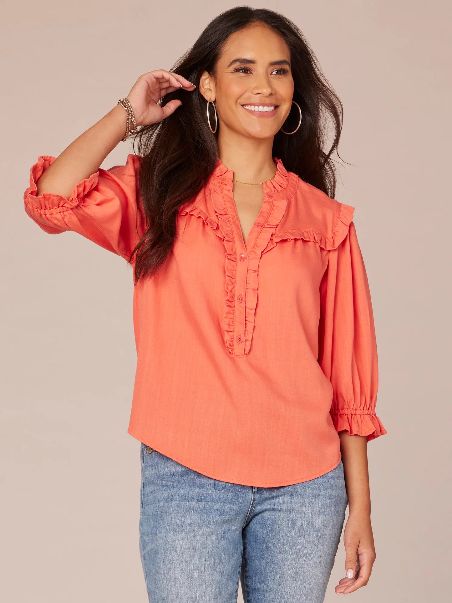 Democracy Lantern Sleeve Ruffle Woven Shirt