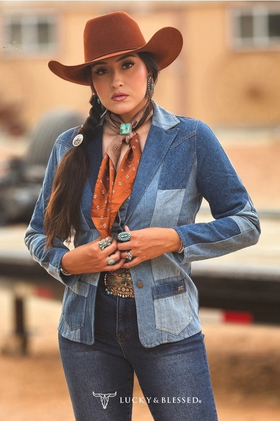 Women's Multi Denim Patchwork Blazer