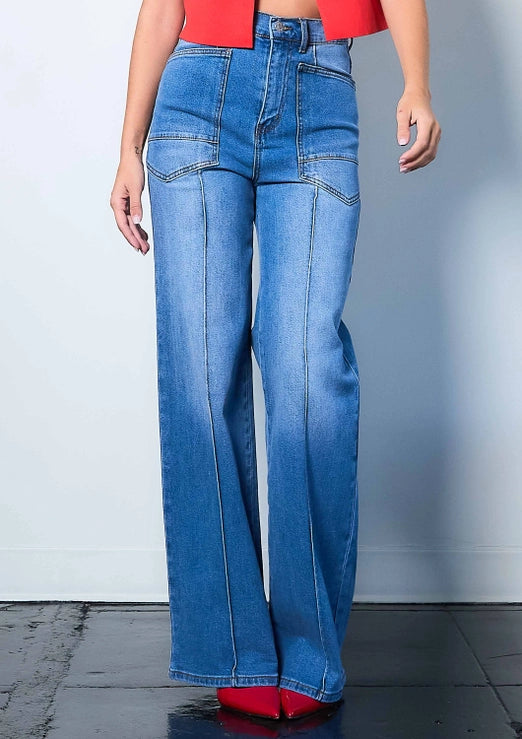 Vibrant Big Square Pocket Wide Leg Jeans