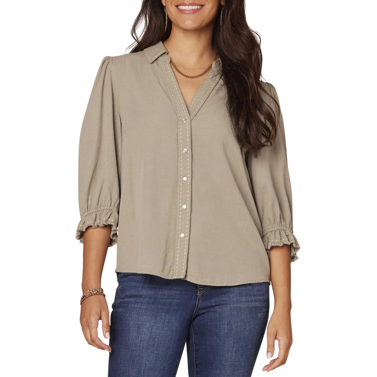 Democracy Women's Western Yoke 3/4 Sleeve Blouse Snap