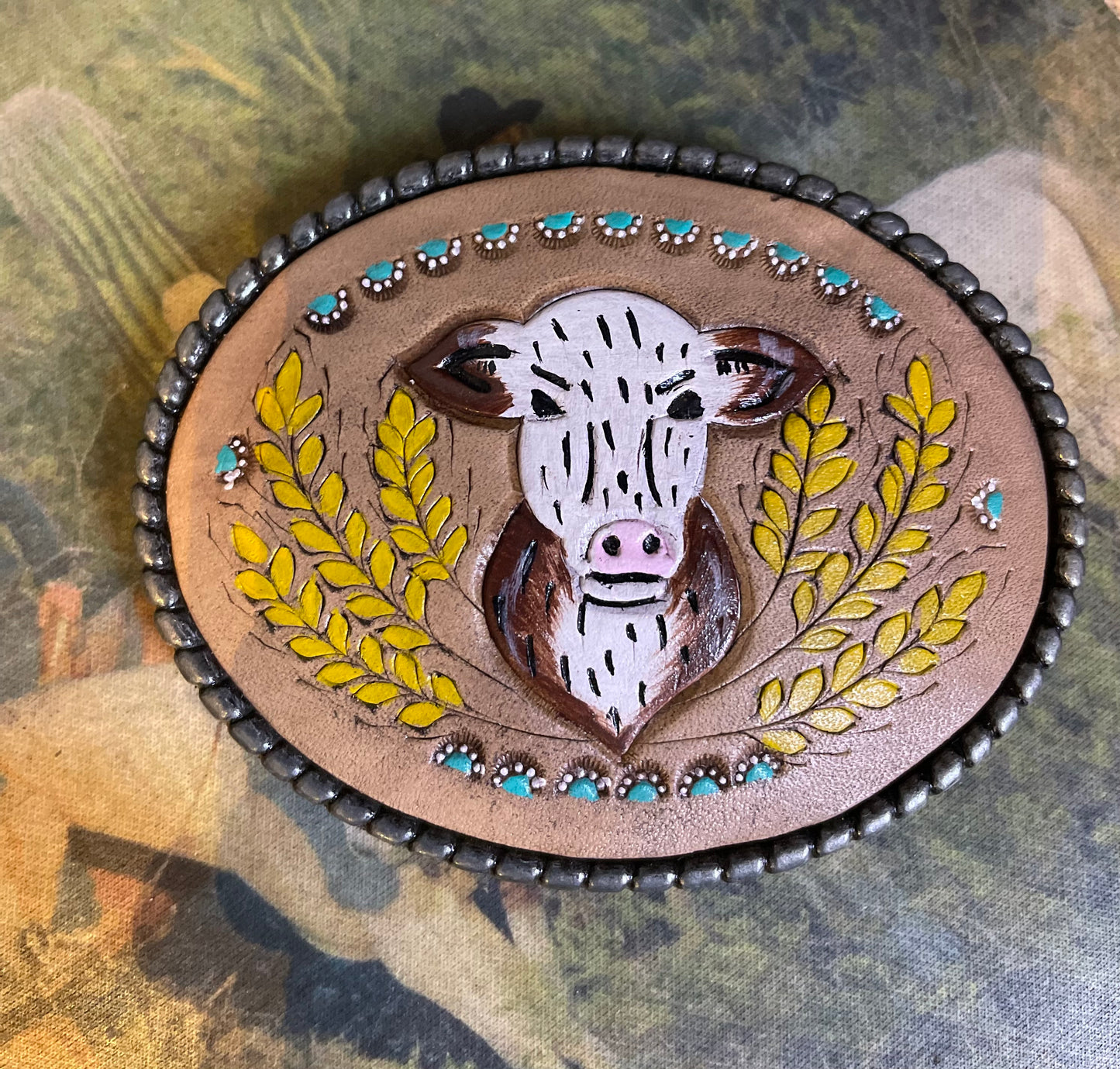 Tooled Leather Belt Buckle