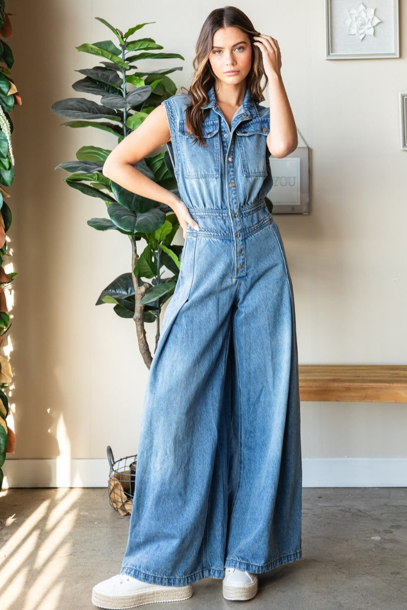 Denim Button Down Jumpsuit