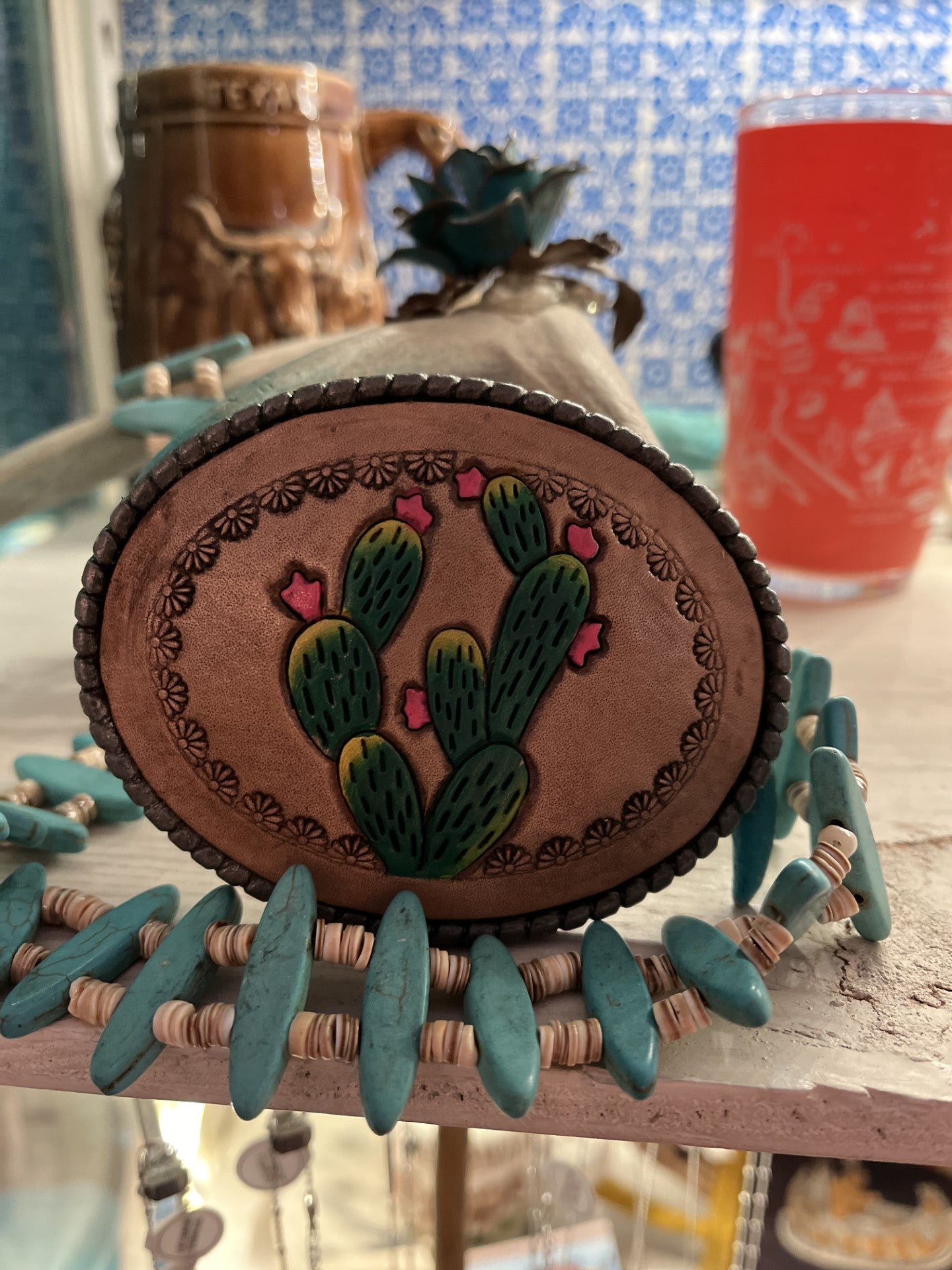 Tooled Leather Belt Buckle