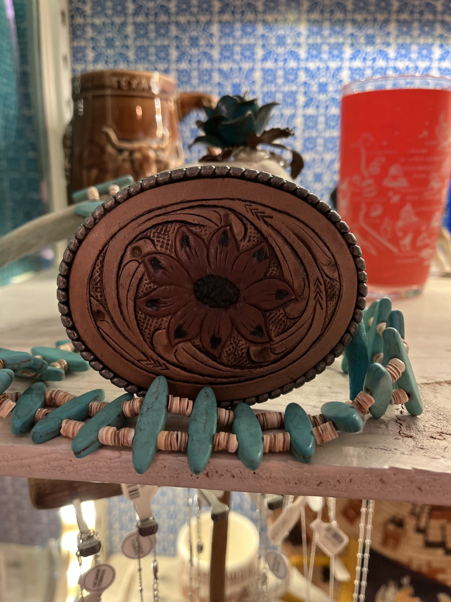Tooled Leather Belt Buckle