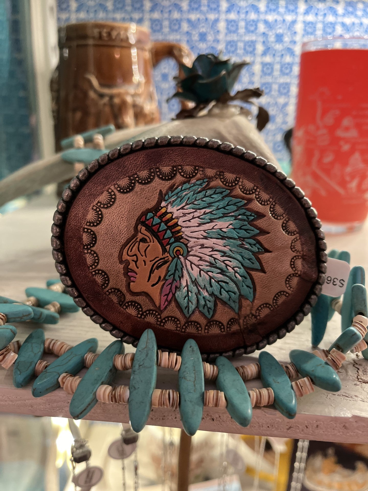 Tooled Leather Belt Buckle
