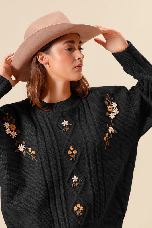 Embroidered Flower Sweater