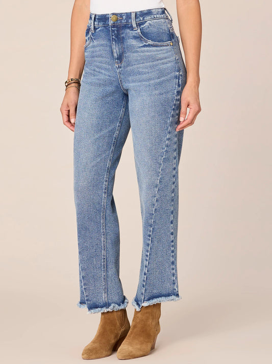 "Ab"solution High Rise Straight Leg Fray Hem Capris