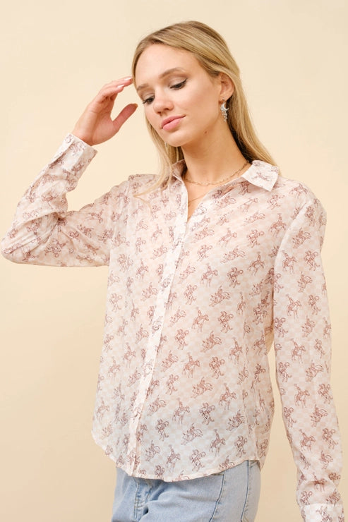Blue B Button-Up Blouse