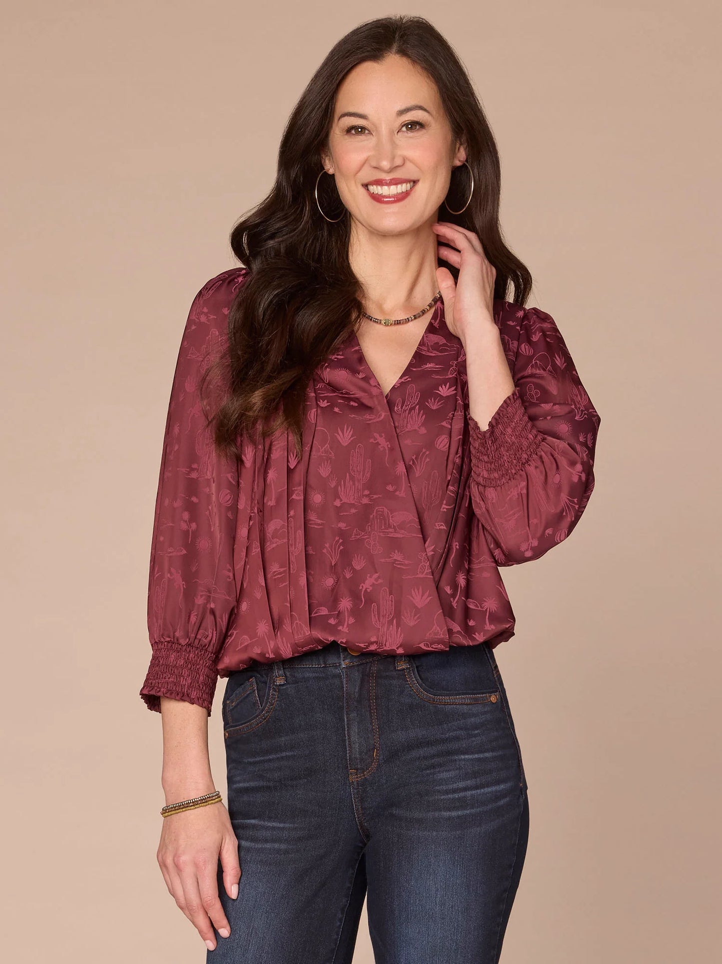Democracy Long Blouson Sleeve V-Neck Top
