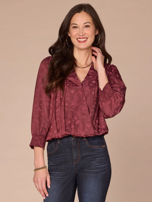 Democracy Long Blouson Sleeve V-Neck Top