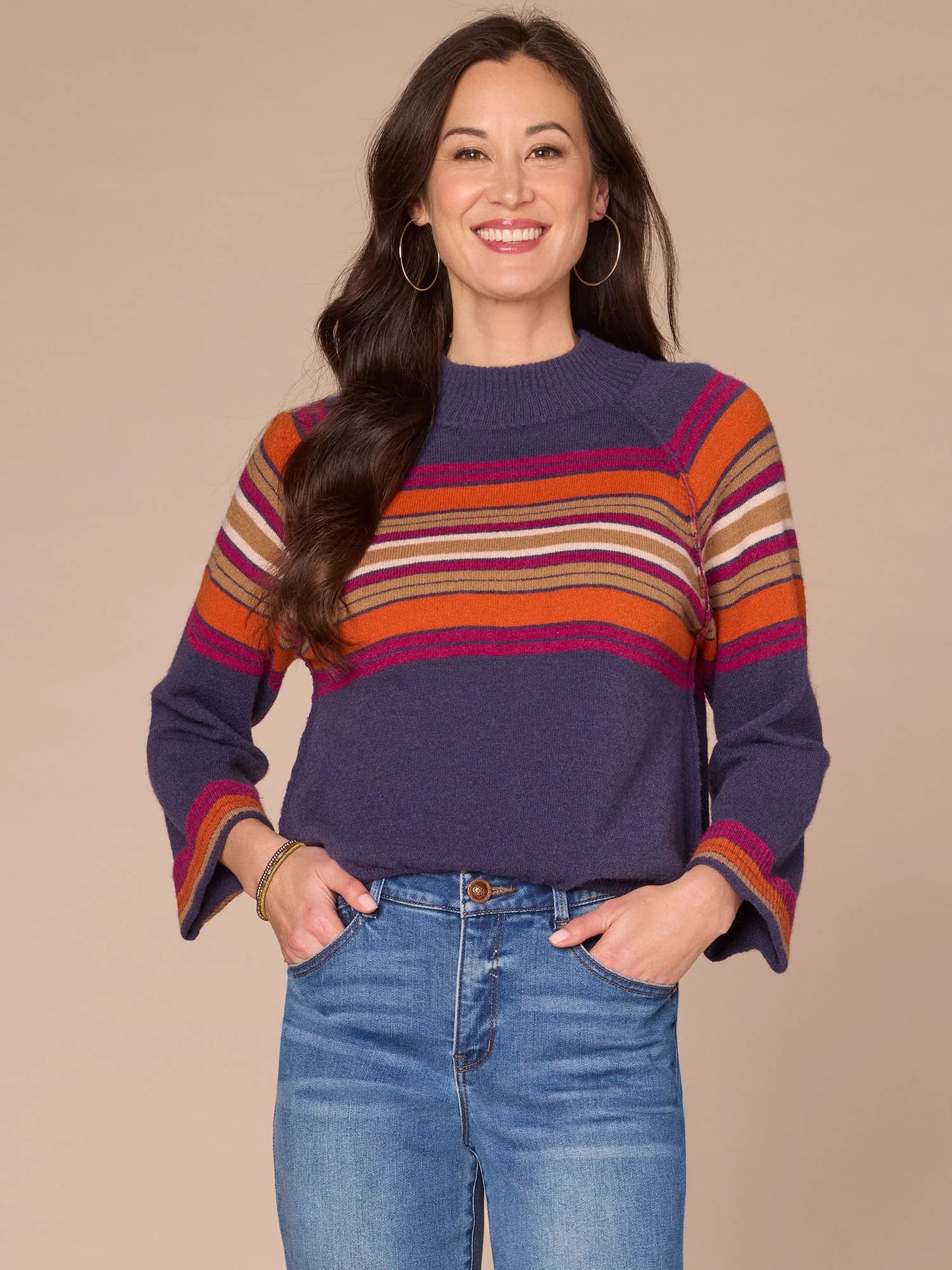 Democracy Long Cuffed Sleeve Striped Sweater