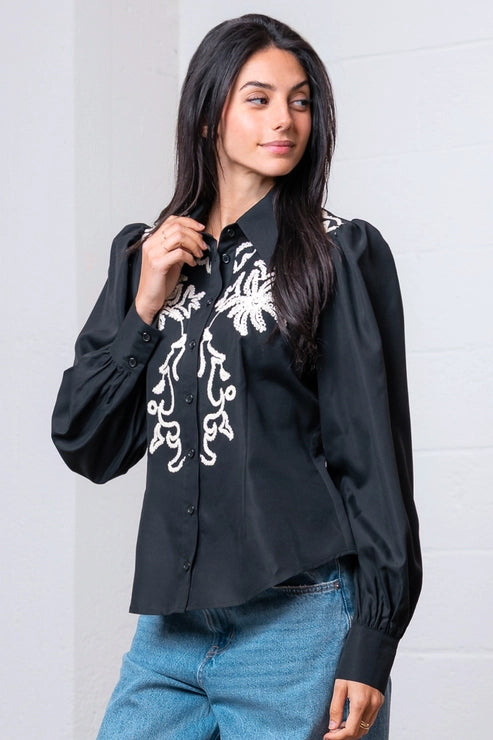 Women's Embroidered Long Sleeve Button Up
