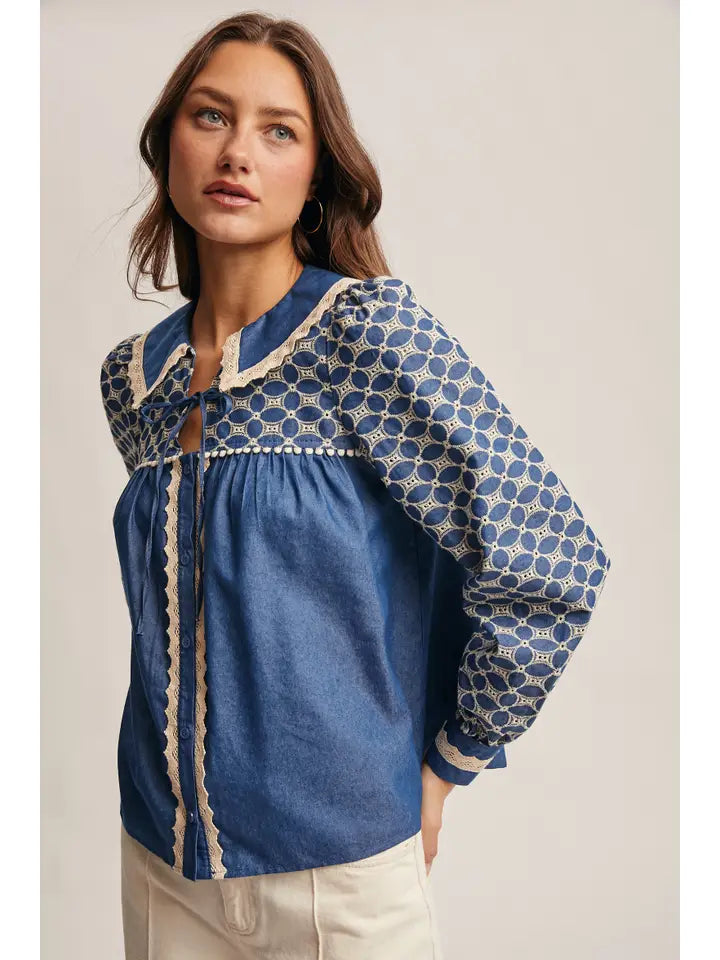 Embroidered Denim Tops