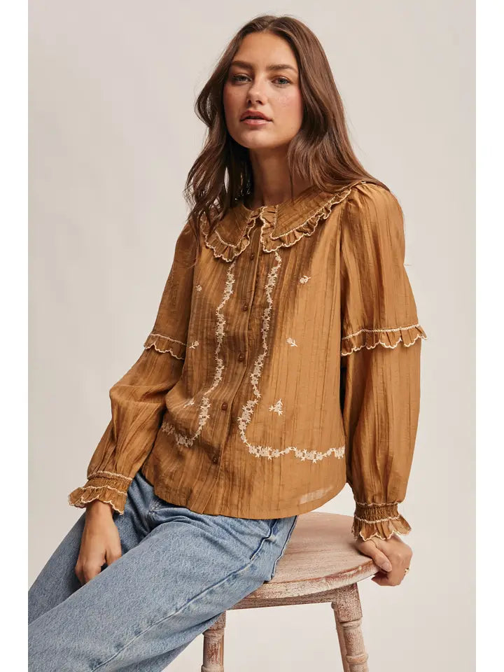 Women's Embroidered Long Sleeve Button Up