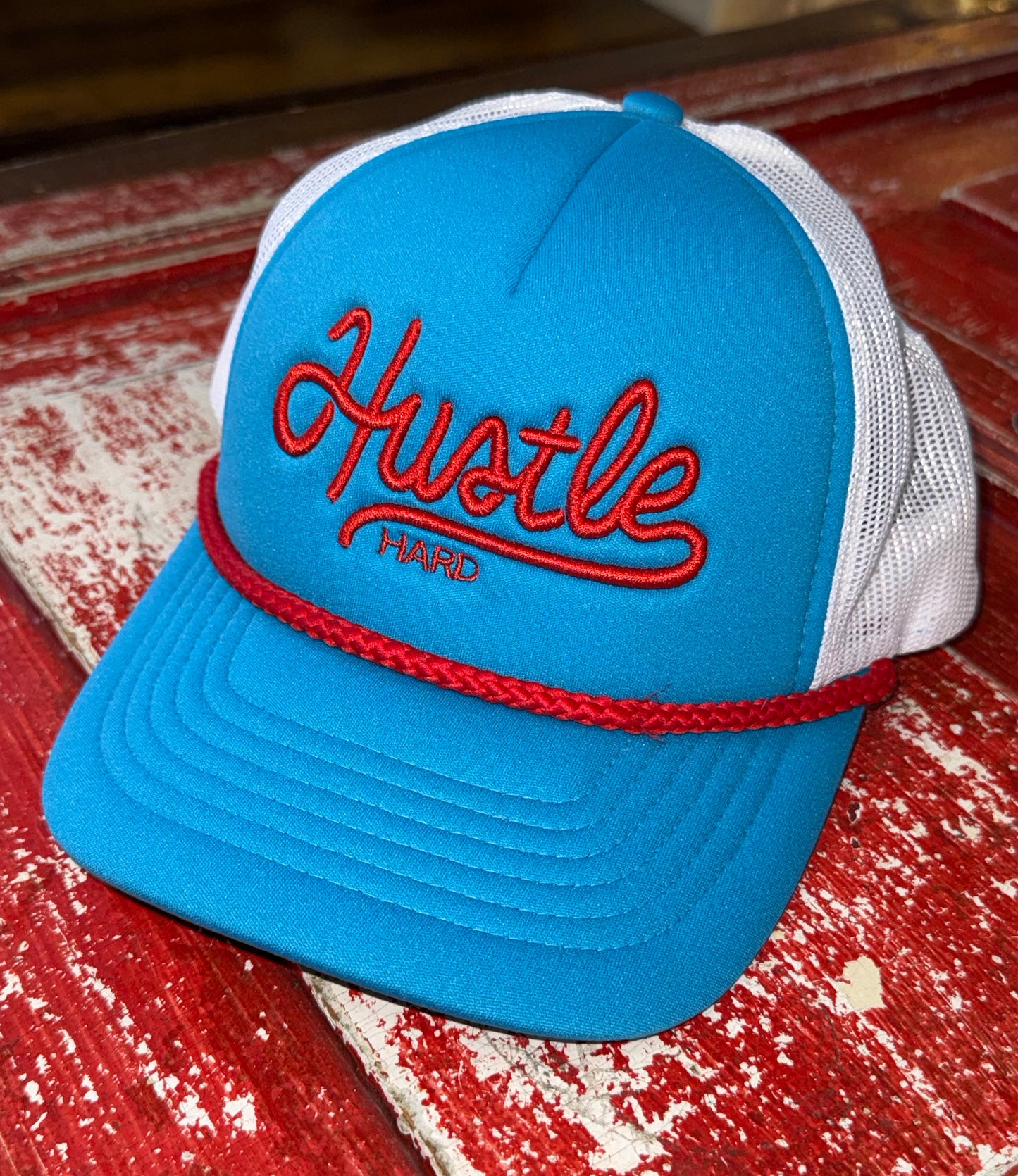 Hustle Hard Embroidered Foam Trucker