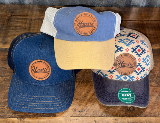 Hustle Leather Patch Caps