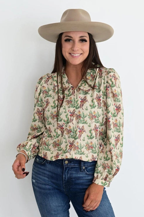 Retro Cactus Cowboy Blouse