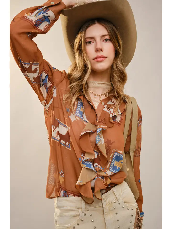 Blue B Western Ruffle Blouse