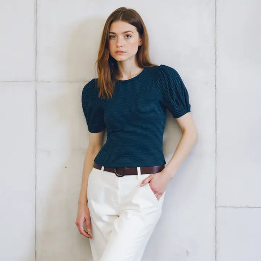 Women's Short Sleeve Stripe Knit Top