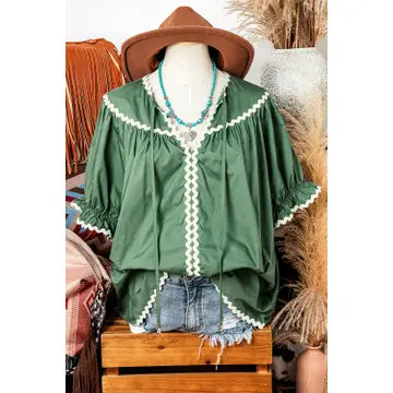 Short Sleeve Ric Rac Trim Blouse