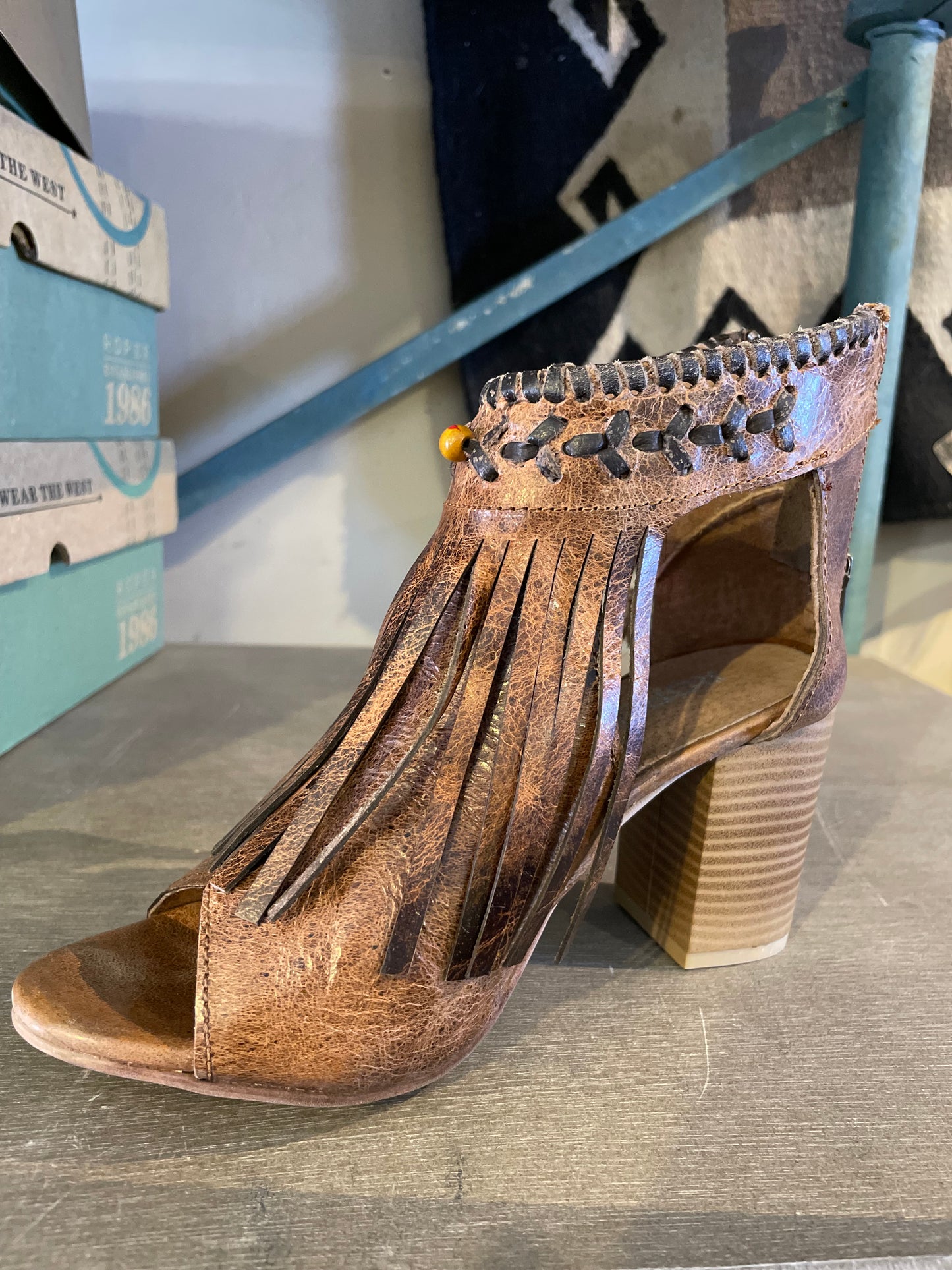 Roper Womens Vintage Leather Bettina Peep Toe Heels