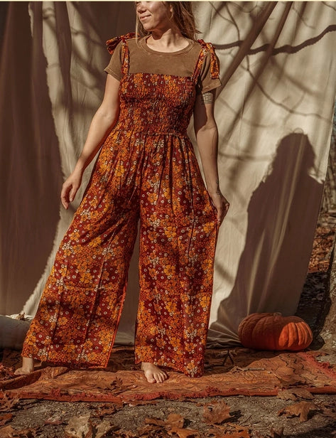 Hippie Boho Shoulder Tie Jumpsuit