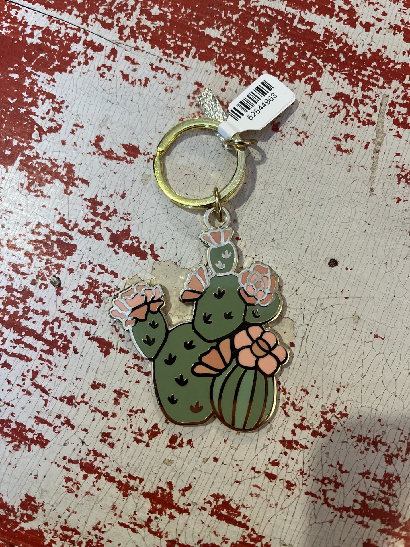 Metal Prickly Pear Cactus Keychain