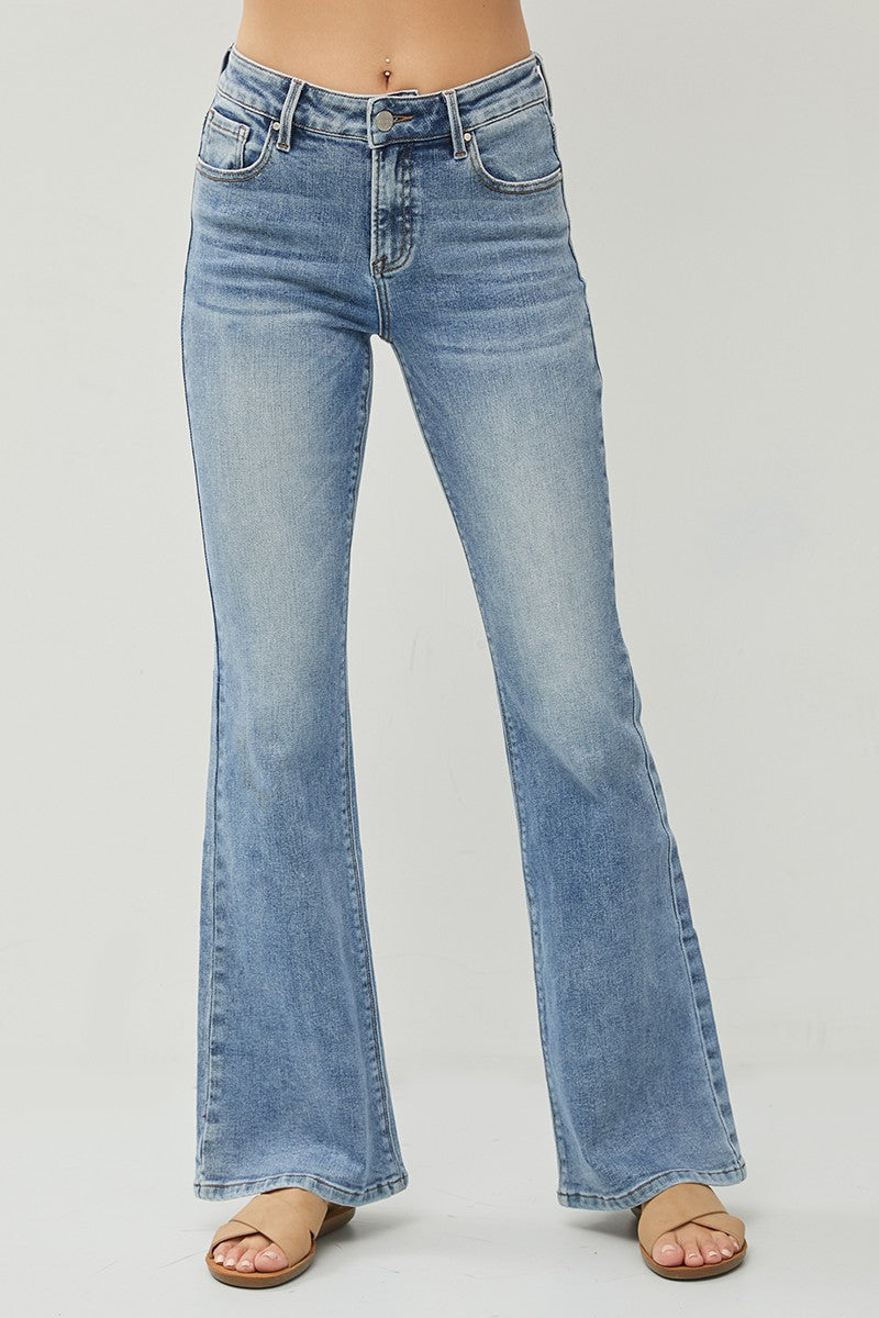 Risen Mid-Rise Basic Flare Jeans