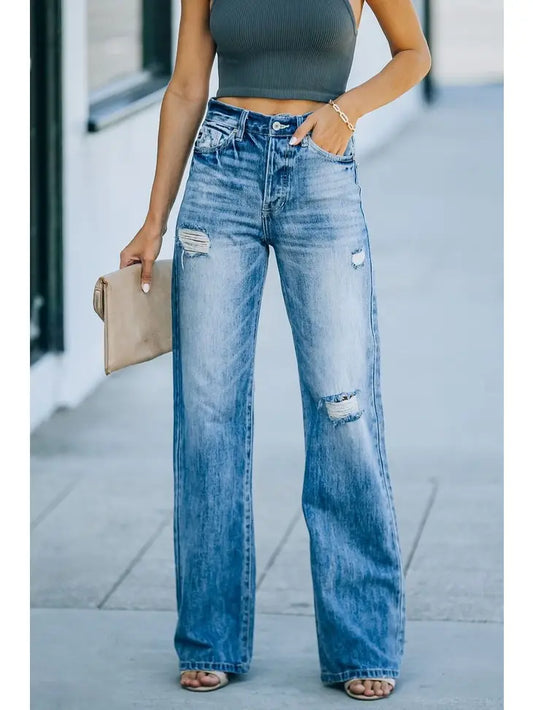 Trendy Straight Pierced Jeans