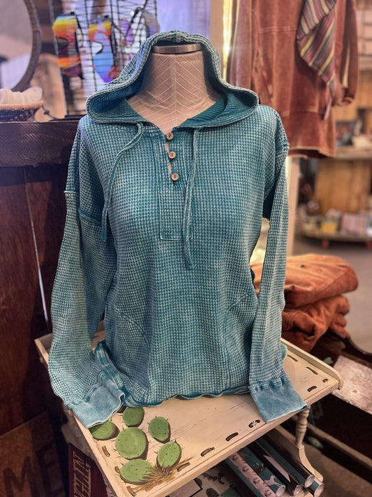 Waffle 3 Button Long Sleeve